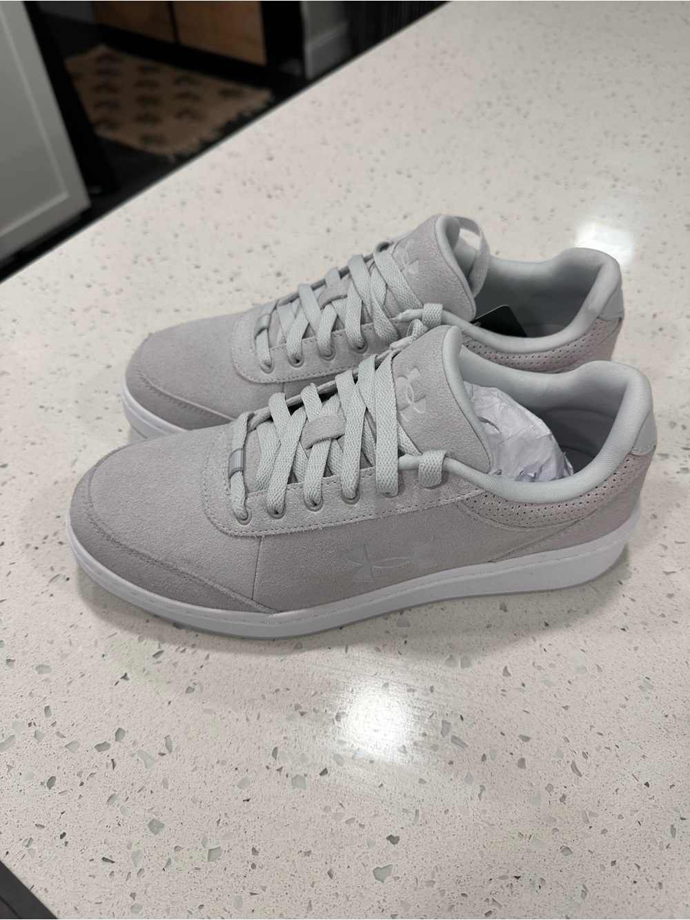 Under Armour women’s Light Gray Suede Low-Top Sneakers